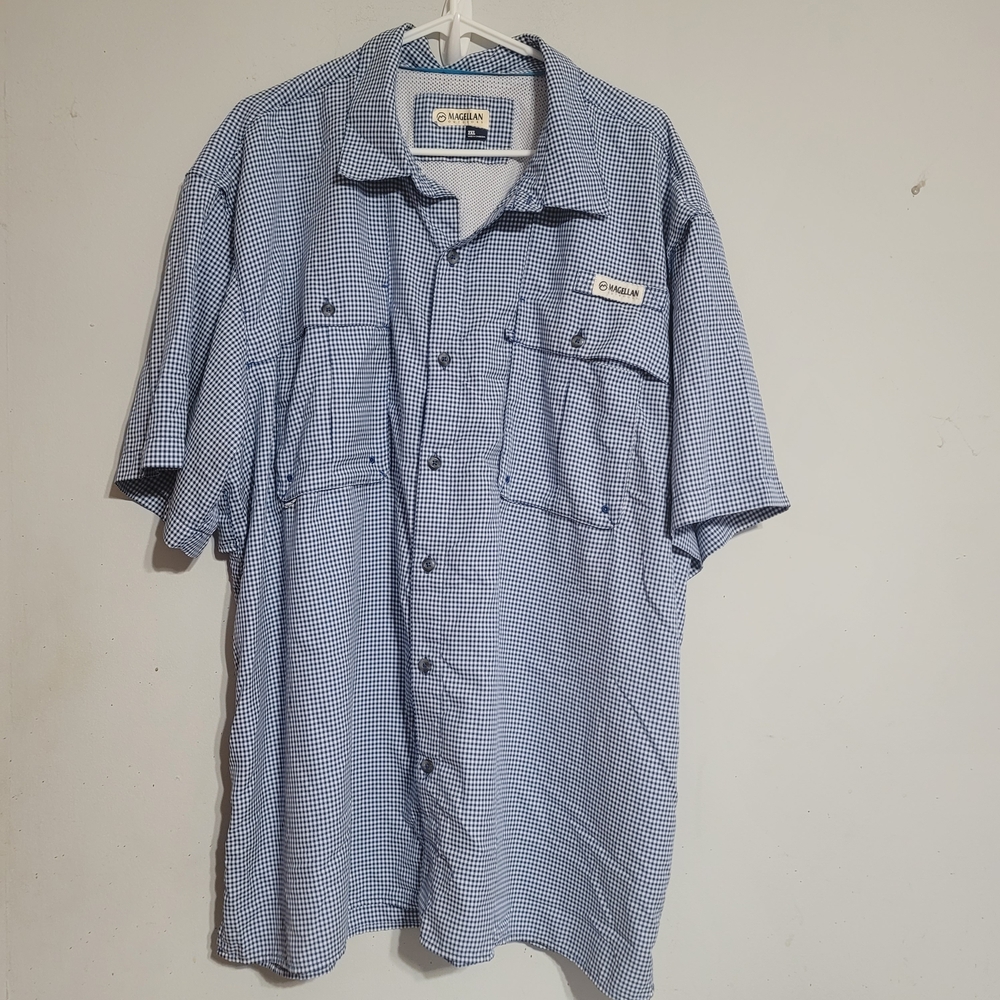 Magellan Outdoors 2XL Mens Aransas Pass Button Down Fishing Shirt XXL Blue Vents